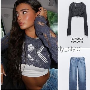 Zara ripped knit arm warmer sweater